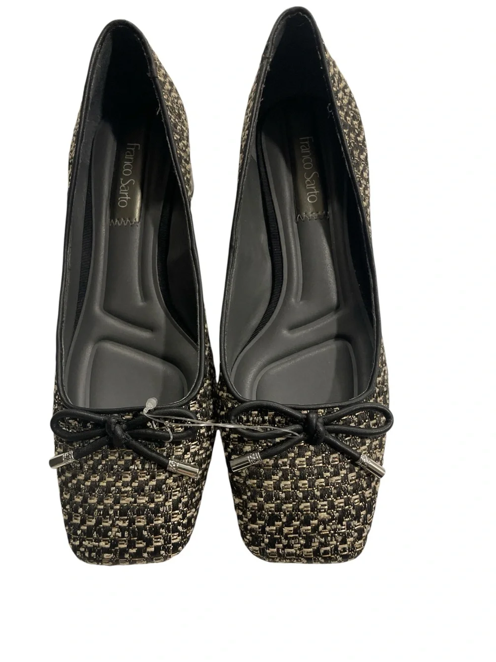 Franco Sarto Classic Black Tweed Block Heel Pump with Bow size 8 estimated
